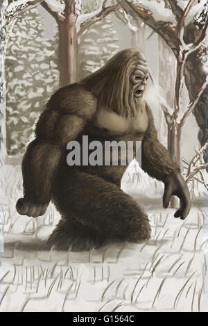 Darstellung der Bigfoot oder Sasquatch, ein affenähnlicher Cryptid Kreatur, die angeblich den pazifischen Nordwesten bewohnt. Stockfoto