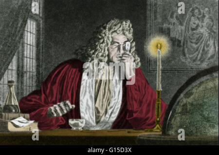 Antonie Philips van Leeuwenhoek (1632-1723) war ein niederländischer Kaufmann und Wissenschaftler. Er ist bekannt als "der Vater der Mikrobiologie", und als der erste Mikrobiologe. Er ist bekannt für seine Arbeit an der Verbesserung des Mikroskops und seine con Stockfoto