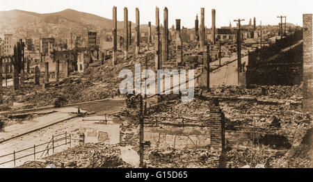 Die San-Francisco-Erdbeben von 1906 wurde eine große Erdbeben in San Francisco und der Küste von Nordkalifornien bei 05:12 am Mittwoch, 18. April 1906. Verheerende Brände in der Stadt ausbrach und dauerte mehrere Tage. Als Folge der q Stockfoto