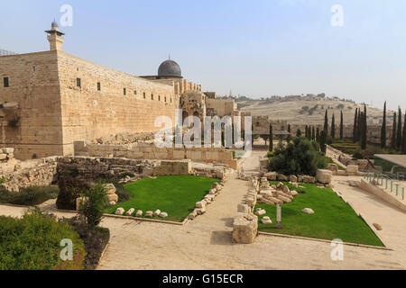 Al-Aqsa-Moschee am Tempelberg mit archäologischen Park und Berg der Oliven, UNESCO, Jerusalem, Israel, Naher Osten Stockfoto