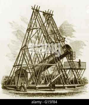 In den Händen von William Herschel wurde das Teleskop ein mächtiges wissenschaftliches Werkzeug. Herschel hatte ein Talent für Fernrohrbau, die seine Leidenschaft für das Studium der Himmel aufeinander abgestimmt. Er begann sie in den 1770er Jahren zu bauen. Bald war er der mächtigste Te schaffen. Stockfoto