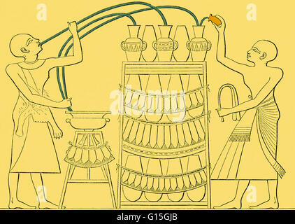 Ein Bild zeigt eine Methode der Destillation, aus einem alten Grab Gemälde in Theben, Ägypten. Stockfoto