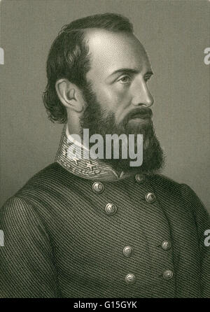 Thomas Jonathan "Stonewall" Jackson (21. Januar 1824 - 10. Mai 1863) war ein General der Konföderierten während des amerikanischen Bürgerkriegs. Jackson gilt als einer der begabtesten taktischen Kommandanten in der amerikanischen Geschichte. Seine Kampagne Tal und seine envelopm Stockfoto