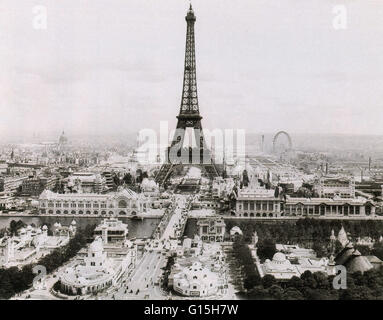 Die Weltausstellung von 1900 war eine Weltausstellung in Paris, Frankreich, um die Erfolge des vergangenen Jahrhunderts zu feiern und zur Beschleunigung der Entwicklung in den nächsten statt. Der Eiffel-Turm im Jahr 1889 erbaut, es ist geworden ein globales Symbol Frankreichs und eine Stockfoto