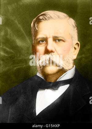 George Westinghouse, Jr. (6. Oktober 1846 - 12. März 1914) war ein US-amerikanischer Unternehmer und Ingenieur, erfand die Eisenbahn-Druckluftbremse und war ein Pionier der Elektro-Industrie. Westinghouse war einer der Edisons Hauptrivalen in der frühen Implementierung Stockfoto