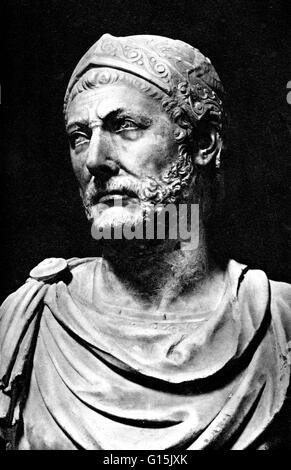 Hannibal, Sohn von Hamilcar Barca (247-183/182 BC) war eine karthagische Feldherr und Taktiker im Allgemeinen als einer der größten Generäle in der Geschichte. Eine seiner berühmtesten Leistungen war bei Ausbruch des zweiten Punischen Krieges, Stockfoto