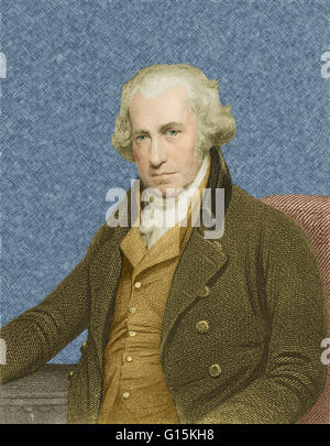 Farbe verbesserte Porträt von James Watt (1736-1819), schottischer Erfinder und Ingenieur. Watt machte wichtige Verbesserungen an der Dampfmaschine bis zur industriellen Revolution beigetragen. Stockfoto