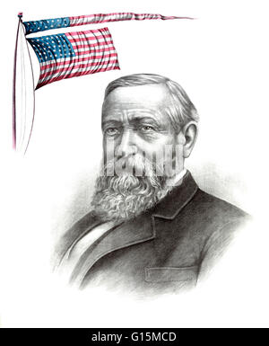 Lithographie mit dem Titel: Benjamin Harrison, republikanischer Kandidat für das Präsidentenamt. Benjamin Harrison (20. August 1833 - 13. März 1901) war der 23. Präsident der USA (1889-1893). Während des amerikanischen Bürgerkriegs diente er die Union als ein Brigadier Gen Stockfoto