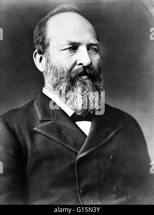 James Abram Garfield (19. November 1831 - 19. September 1881) war der 20. Präsident der Vereinigten Staaten. Er arbeitete an vielen Arbeitsplätzen zur Finanzierung seiner Hochschulen am Williams College in Massachusetts, wo er 1856 abschloss. Ein Jahr später, er e Stockfoto