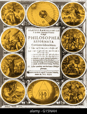 Frontispiz von einem alchemistischen Traktat, 1622. Alchemie war die pseudo-wissenschaftliche Vorläufer der Chemie. Alchemisten suchten unter anderen Beschäftigungen Formeln, die unedle Metalle in Gold verwandeln würde. Stockfoto