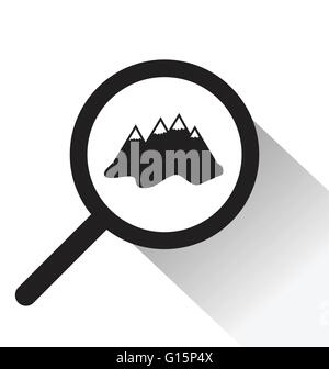 Vektor-Lupe mit Berg-Symbol auf weißem Hintergrund Stock Vektor