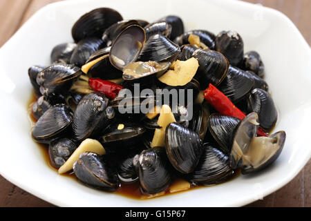 Süßwasser Muschel Ceviche, marinierte Fluss Clam, eingelegte asiatischen Muscheln, Taiwan Essen Vorspeise Stockfoto