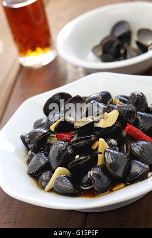 Süßwasser Muschel Ceviche, marinierte Fluss Clam, eingelegte asiatischen Muscheln, Taiwan Essen Vorspeise Stockfoto