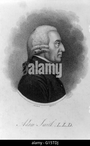 Adam Smith (5. Juni 1723 - 17. Juli 1790) war ein schottischer Moralphilosoph und ein Pionier der politischen Ökonomie. Er studierte Philosophie an der University of Glasgow und am Balliol College der Universität Oxford. Nach dem Studium lieferte er eine s Stockfoto