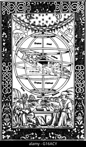 Frontispiz des Regiomontanus "Inbegriff der Almagest" Darstellung Ptolemäus und Regiomontanus sitzen unter einer Armillarsphäre. Claudius Ptolemäus (90-168 n. Chr.), war ein griechisch-römischen Bürger von Ägypten (Claudius ist ein römischer Name und Ptolemaeus ist ein griechischer Name). H Stockfoto