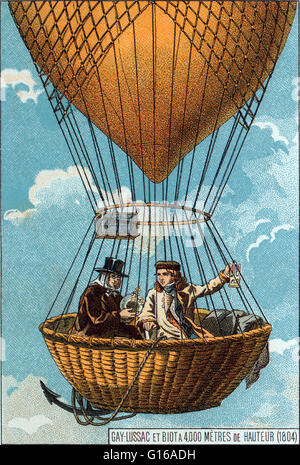 Gay-Lussac in einem gewagten 1804 Ballon Aufstieg, terrestrische Magnetismus und die Zusammensetzung der Luft in großer Höhe zu untersuchen. Joseph Louis Gay-Lussac (1778-1850) war ein französischer Chemiker und Physiker, bekannt für seine Studien über die physikalischen Eigenschaften der Gase. Stockfoto
