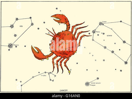 Krebs-Konstellation von Johann Bayers Sternatlas Uranometria Omnium Asterismorum, 1603. Krebs gehört zu den 48 Konstellationen von der 2. Jahrhundert Astronom Ptolemäus beschrieben, und bleibt eines der 88 modernen Sternbilder definiert durch die internationale Stockfoto