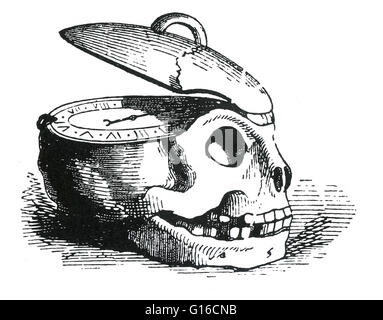 Ein Memento Mori (denken Sie daran, dass du sterben wirst) ist eine künstlerische oder symbolische Erinnerung an die Unausweichlichkeit des Todes. Der Ausdruck, Memento Mori, entwickelt mit dem Wachstum des Christentums, die Himmel, Hölle und Erlösung der Seele in der afterli hervorgehoben Stockfoto