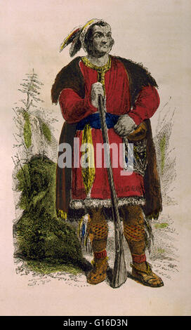 Tecumseh (März 1768 - 5. Oktober 1813) war ein indianischer Führer von der Shawnee. Er wuchs in Ohio Land während des amerikanischen Unabhängigkeitskrieges und der Nordwesten Inder-Krieg, wo er ständig Kriegsführung ausgesetzt war. Mit einer Vision von establishi Stockfoto