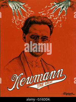 Berechtigt: "Der große Newmann" Lithographie Plakat, 1930. Charles Andrew George Newmann (28. November 1880 - 29. Dezember 1952) war ein US-amerikanischer Mentalist Hypnotist und Pionier. Er entstand während der Pionier, Tage, an denen indische Aufstände, Banküberfälle und hig Stockfoto