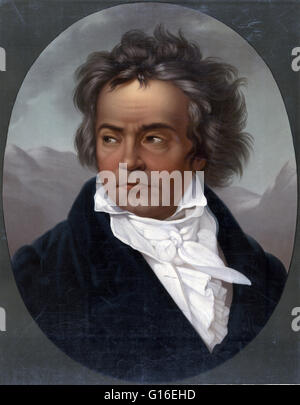 Ludwig van Beethoven (getauft 17. Dezember 1770 - 26. März 1827) war ein deutscher Komponist und Pianist. Eine zentrale Figur im Übergang zwischen klassischen und romantischen ären in der westlichen Kunstmusik, er bleibt eines der berühmtesten und einflussreichsten aller Stockfoto