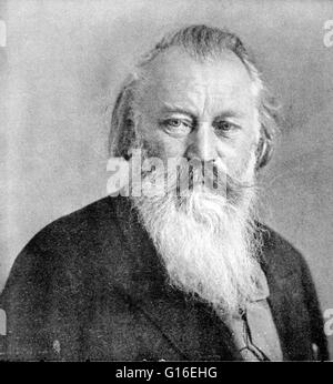 Johannes Brahms (17. Mai 1833 - 3. April 1897) war ein deutscher Komponist und Pianist und einer der führenden Musiker der Romantik. Brahms verbrachte einen Großteil seines Berufslebens in Wien, wo er ein Führer des Musiklebens war. In seinem li Stockfoto