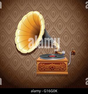 Vintage Grammophon mit Aufnahme Festplatte Stock Vektor
