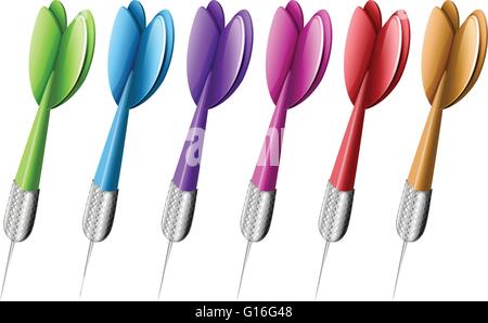 Dart in sechs verschiedenen Farben Stock Vektor