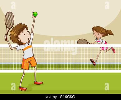 Menschen spielen Tennis am Hof Stock Vektor