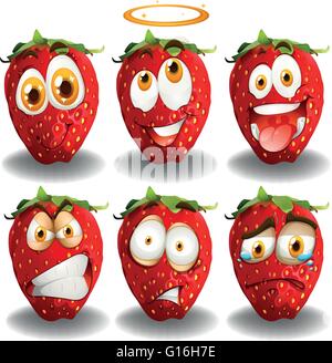 Satz von Erdbeeren Emoticon Abbildung Stock Vektor