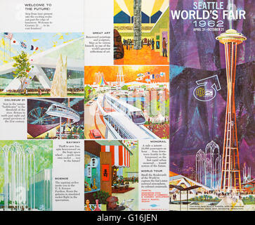 Illustrationen von 1962 Seattle Weltausstellung auf eine touristische Broschüre Stockfoto