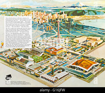 Des Künstlers Rendering von 1962 Seattle Weltausstellung in eine touristische Broschüre Stockfoto