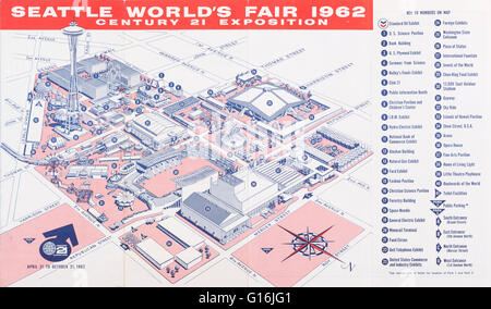 Architektonische Lageplan von 1962 Seattle Weltausstellung in eine touristische Broschüre Stockfoto