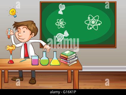 Lehrer für Naturwissenschaften in Klassenzimmer Abbildung experimentieren Stock Vektor