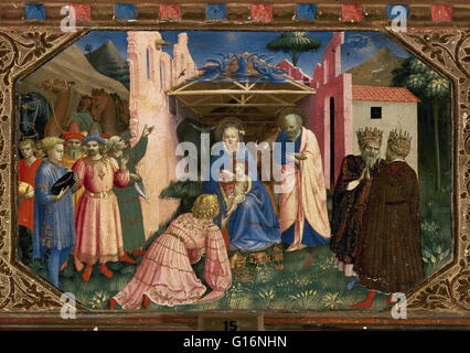 Fra Angelico (1387-1455). Italienischen Renaissance-Maler. Die Verkündigung, 1425-1428. Die Predella zeigt die Geburt das Christkind. Prado-Museum. Madrid. Spanien. Stockfoto