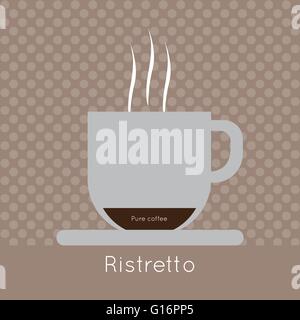 Eine Tasse Kaffee mit Dampf, Bohnenkaffee und Ristretto Inschriften in umrissen, auf einem braunen Hintergrund mit Punkten, digitale vect Stock Vektor