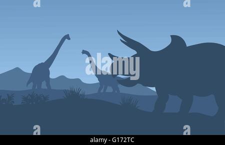 Silhouette Triceratops und Brachiosaurus Stock Vektor
