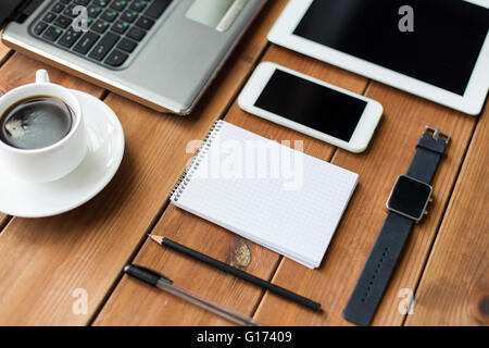 Nahaufnahme von Laptop, TabletPC und smartphone Stockfoto