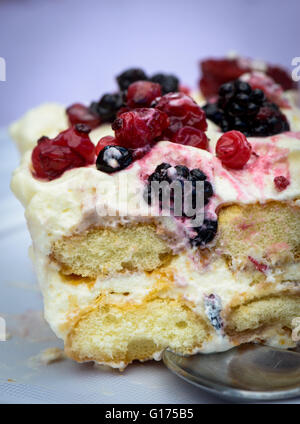 Weißes Tiramisu mit Beeren, Brombeeren und Johannisbeeren Stockfoto