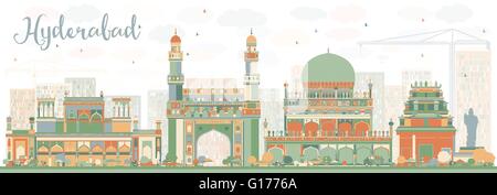 Abstrakte Hyderabad Skyline mit Farbe Wahrzeichen. Vektor-Illustration. Geschäftsreisen und Tourismus-Konzept mit historischen Gebäude Stock Vektor