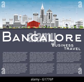 Skyline von Bangalore mit grauen Gebäude, blauer Himmel und Textfreiraum. Vektor-Illustration. Geschäftsreisen und Tourismus-Konzept Stock Vektor