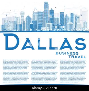 Umriss Dallas Skyline mit blauen Gebäuden und Textfreiraum. Vektor-Illustration. Geschäftsreisen und Tourismus-Konzept Stock Vektor