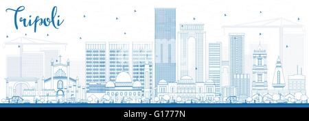 Umriss Tripolis Skyline mit blauen Gebäude. Vektor-Illustration. Geschäftsreisen und Tourismus-Konzept mit historischen Gebäuden. Stock Vektor