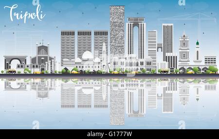 Tripolis Skyline mit grauen Gebäude, blauer Himmel und Reflexionen. Vector Illustration. Business Travel und Tourismus Konzept Stock Vektor