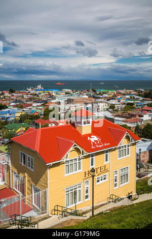 Cerro De La Cruz Aussichtspunkt über Punta Arenas, Chile, South Smerica. Stockfoto