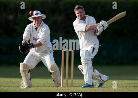 Marnhull CC 1. XI V Poole Stadt 2. XI. Marnhull CC-Spieler in Aktion Wimper. Stockfoto