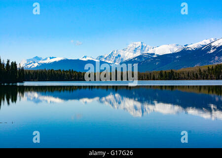 Ideale Kulisse oder Hintergrund, kanadische Schönheit in Alberta Kanada, schöne Reflexion in den klaren Seen Wasser. Kanadische Schönheit Stockfoto