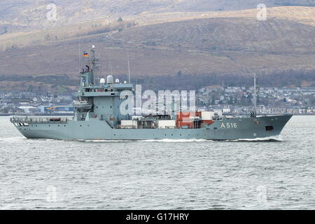 FGS Donau (A516), eine Auffüllung der Elbe-Klasse (Typ 404) Ausschreibung der deutschen Marine, für Übung Joint Warrior 16-1 ankommen. Stockfoto