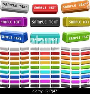 Satz von leeren 3D Web-Schaltflächen in 9 Farben. Stock Vektor