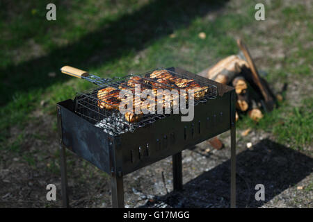 Leckere gegrillte Chiсken Fleisch über den Kohlen auf einem Grill Stockfoto